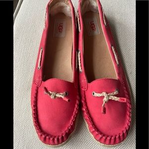 New UGG Chivon Leather Loafers espadrilles moccasins Size 12 Coral